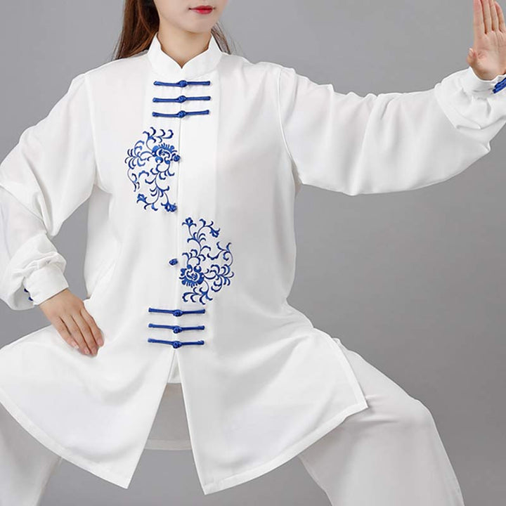 Flower Embroidery Meditation Prayer Spiritual Zen Tai Chi Qigong Practice Unisex Clothing Set