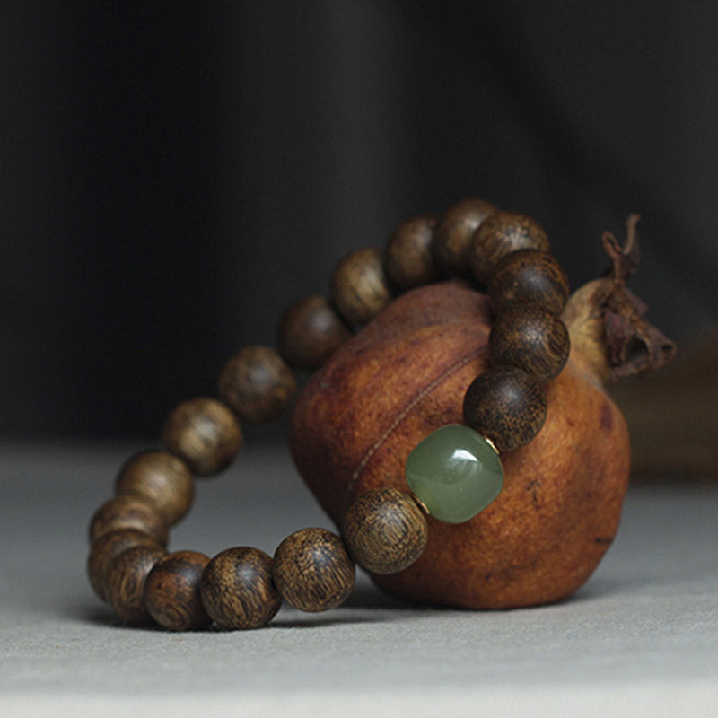 Vietnam Huang Qinan Agarwood Hetian Jade Peace Strength Bracelet