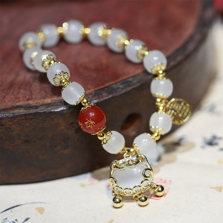 Buddha Stones Windmill Chinese Lock Charm Fu Character Blessing Bracelet