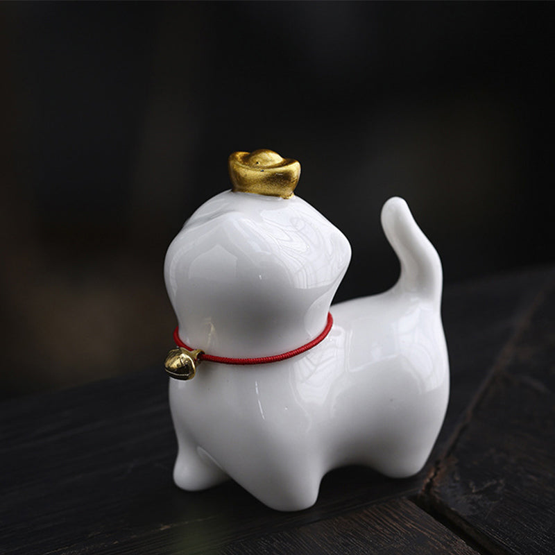 Buddha Stones Mini Lucky Cat Ingot Tea Pet Ceramic Home Desk Figurine Decoration