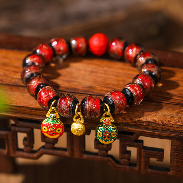 Gold Swallowing Beast Family Colorful Cinnabar Bead Bracelet