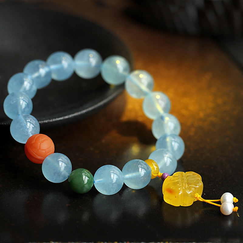 Natural Aquamarine Amber Chinese Knotting Charm Peace Bracelet