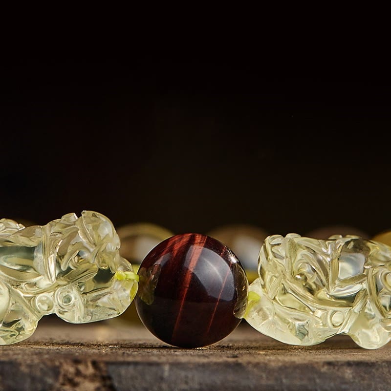 Buddha Stones Natural Citrine Double PiXiu Tiger Eye Prosperity Protection Bracelet