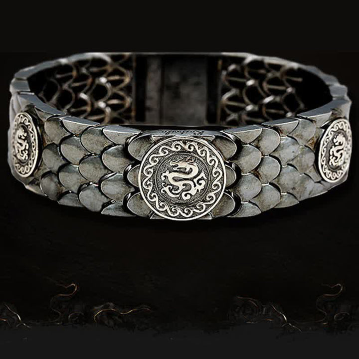 925 Sterling Silver Dragon Scales Luck Success Bracelet Bangle