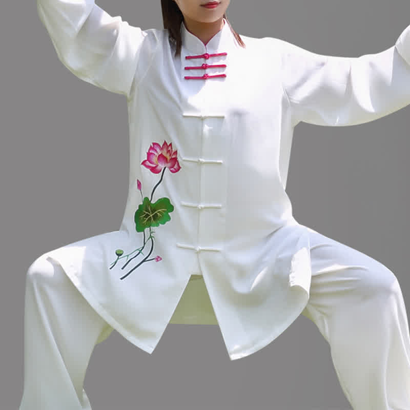 Lotus Flower Leaf Pattern Tai Chi Meditation Prayer Spiritual Zen Practice Clothing Women's Set
