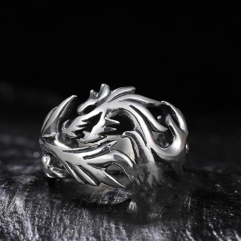 Buddha Stones Dragon Pattern Protection Strength Adjustable Ring