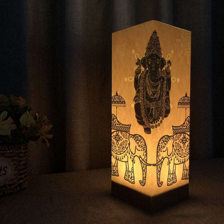 Buddha Stones Ganesh Ganpati Elephant Statue Paper Shadow Light Lamp Protection Home Decoration