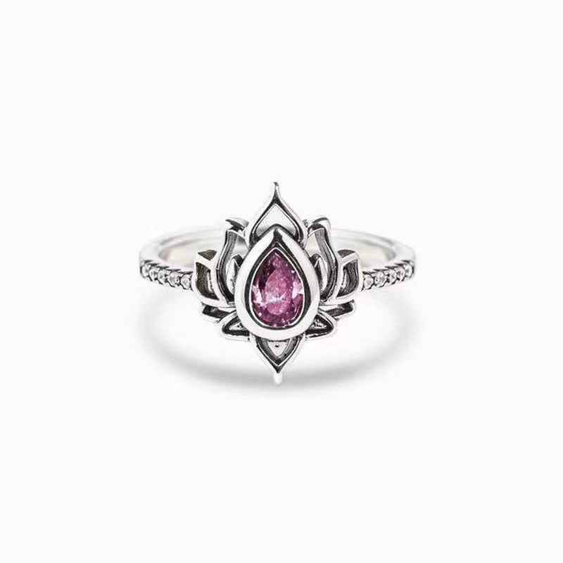 Buddha Stones Sterling Silver Lotus Zircon Blessing Protection Ring