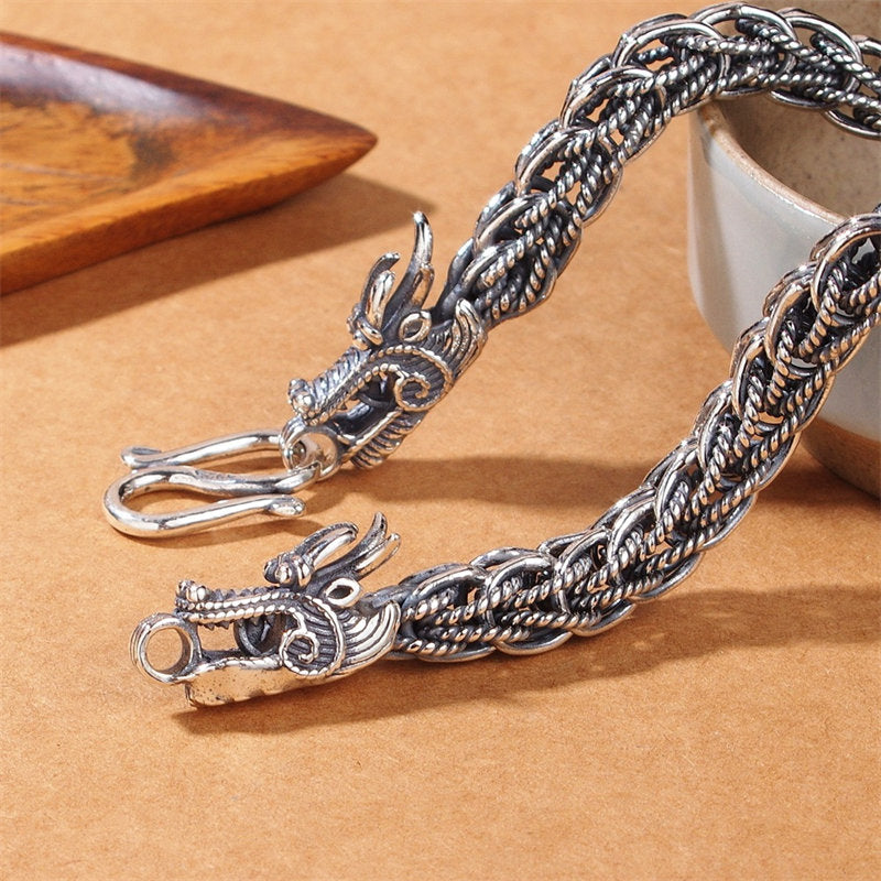 925 Sterling Silver Dragon Success Strength Bracelet Bangle