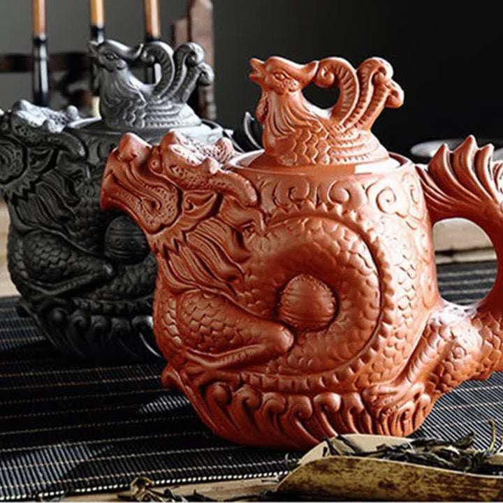 Vintage Dragon Phoenix Ceramic Teapot