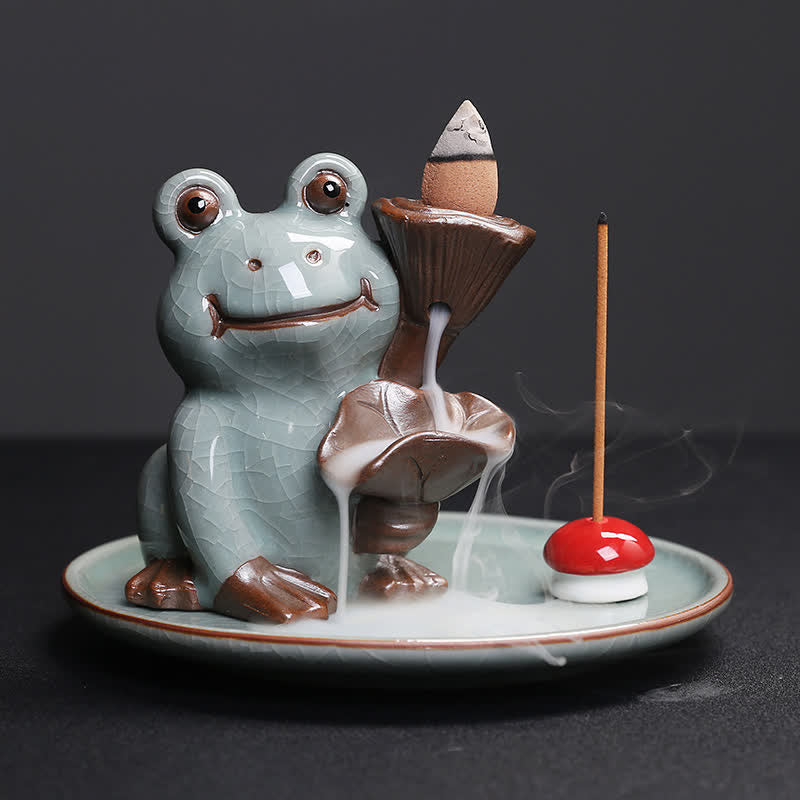 Meditation Frog Ceramic Lotus Healing Incense Burner