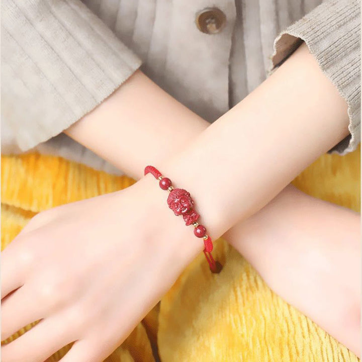 Buddha Stones Chinese Zodiac Natal Buddha Cinnabar Amulet Blessing String Bracelet