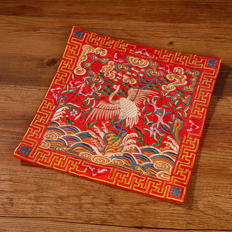 Buddha Stones Crane Phoenix Dragon Kirin Embroidered Cup Mat Pad Tea Cup Coaster Square Kung Fu Tea Mat