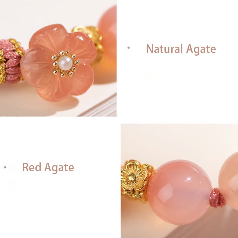 Buddha Stones Natural Gradient Agate Reincarnation Knot Peach Blossom Wealth Luck Handmade String Bracelet