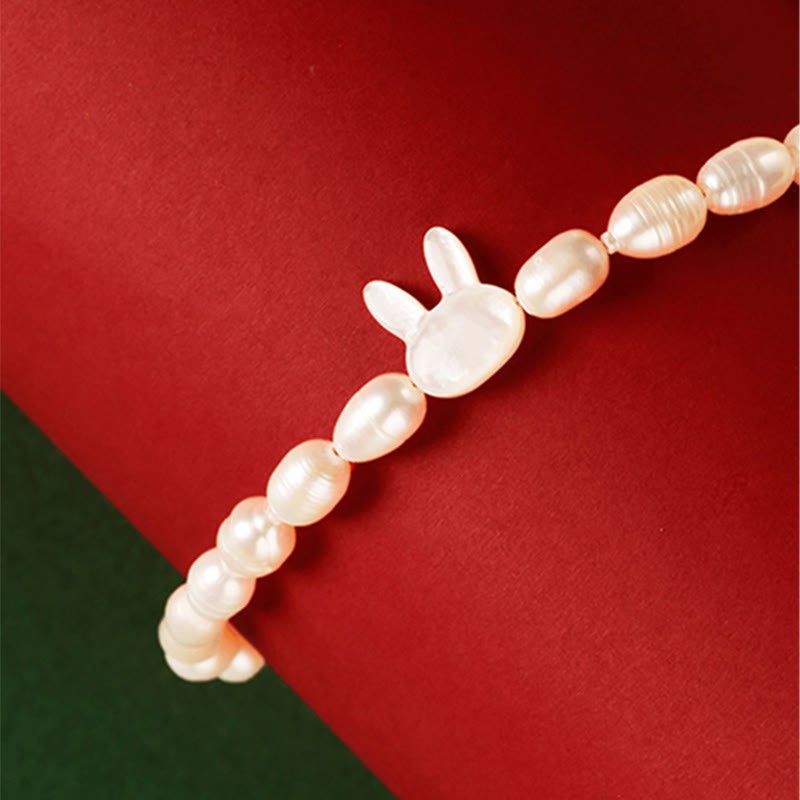 Buddha Stones Natural Pearl Cute Rabbit Sincerity Bracelet