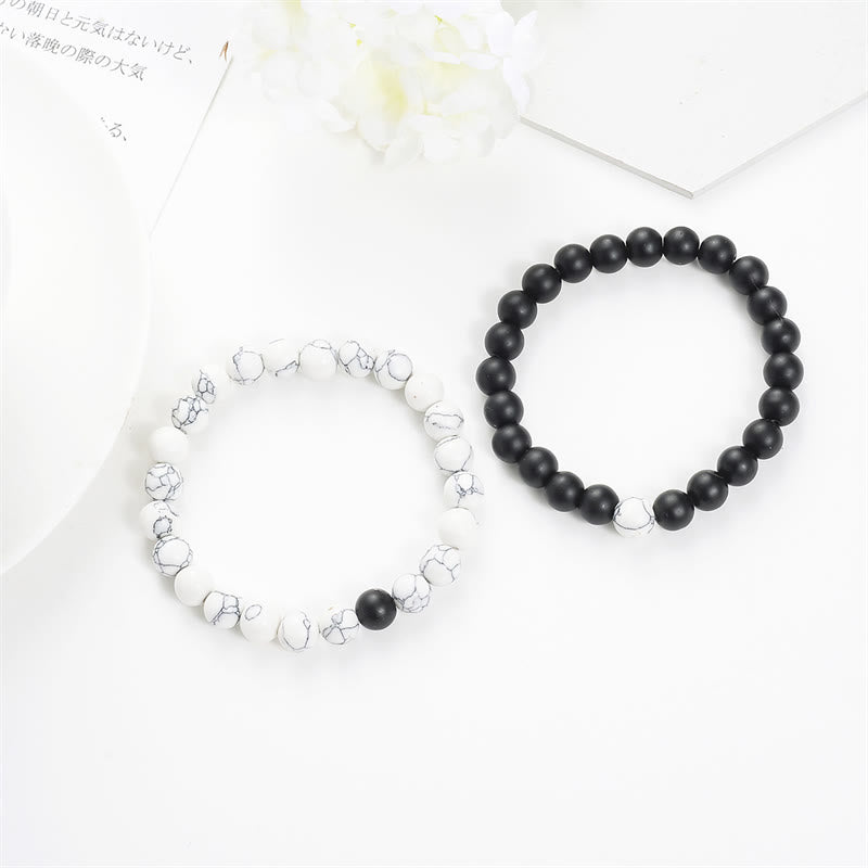 Buddha Stones 2pcs Natural Frosted Stone White Turquoise Bead Couple Bracelet