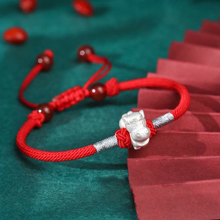 Buddha Stones 999 Sterling Silver Chinese Zodiac Luck Strength Red String Bracelet