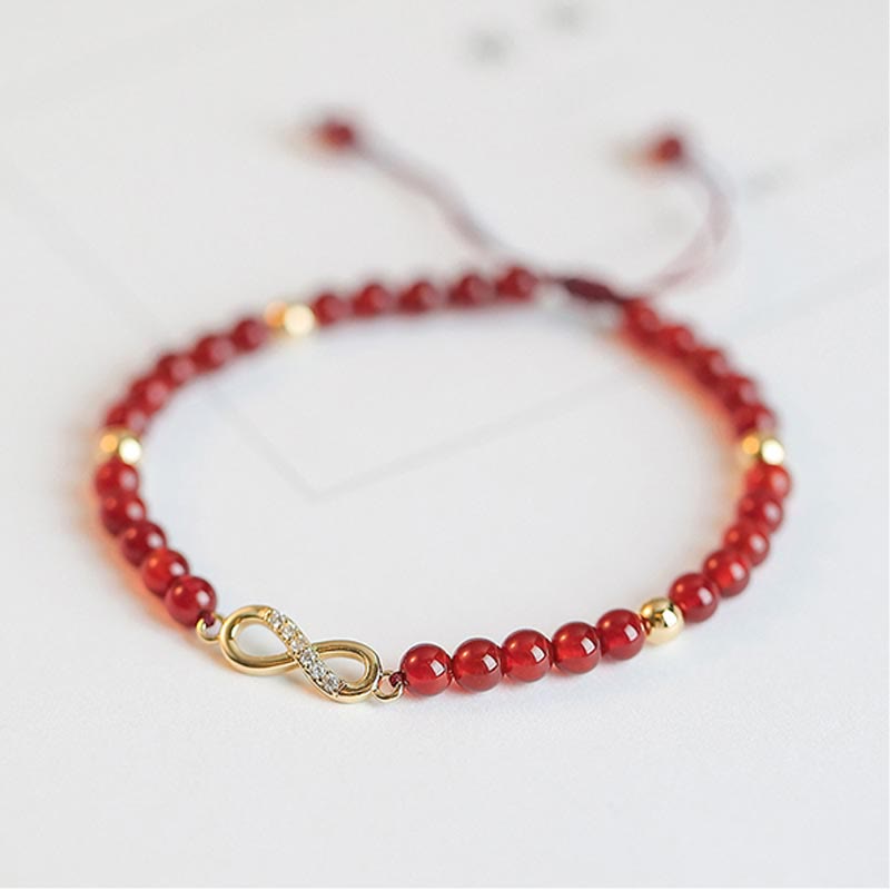 Natural Red Agate Endless Knot Four Leaf Clover Star Confidence String Bracelet