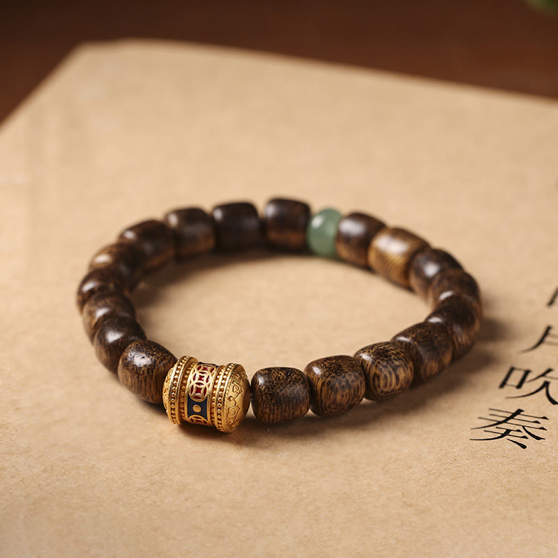 Buddha Stones Agarwood Copper Coin Auspicious Cloud Calm Bracelet