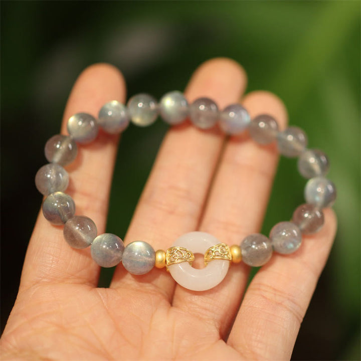 Buddha Stones Natural Moonstone Heitan Jade Peace Buckle Healing Bracelet