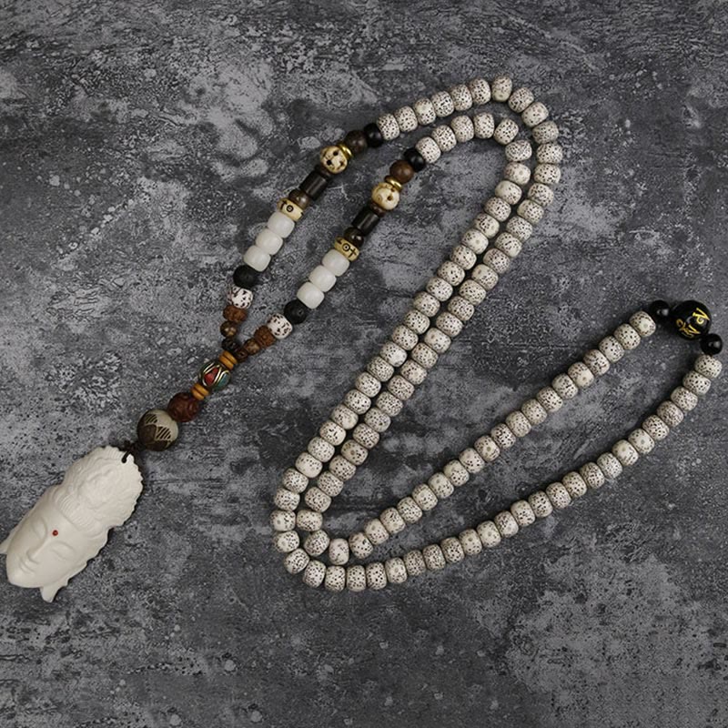 108 Mala Beads Bodhi Seed Yak Bone Avalokitesvara Lucky Pixiu Guan Gong Buddha Demon Peace Tassel Bracelet