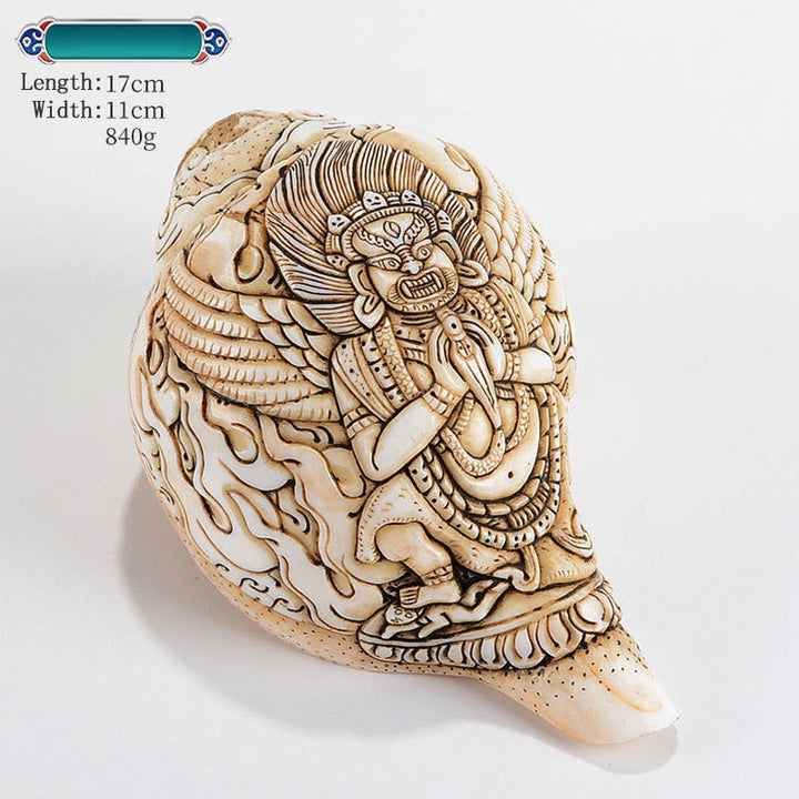 Tibetan Handmade Engraved Shankha Buddha Avalokitesvara Conch Shell Wealth Decoration