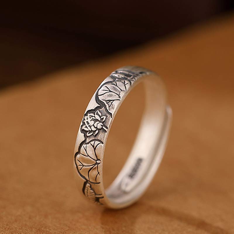 999 Sterling Silver Lotus Peony Flower Enlightenment Ring