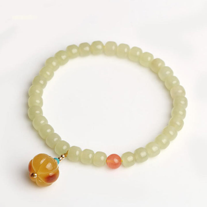 Natural Hetian Jade Pumpkin Amber Red Agate Crystal Prosperity Bracelet