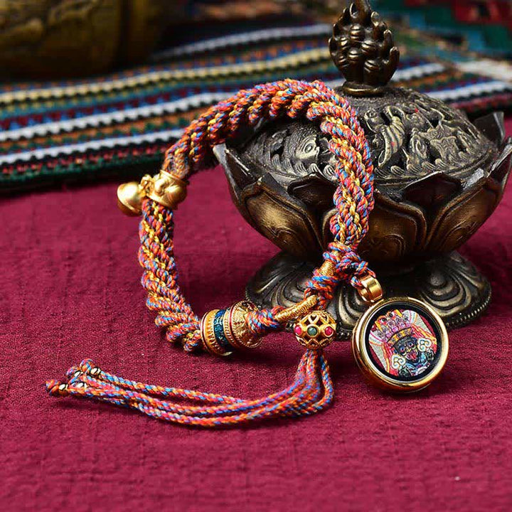 Tibetan Handmade Luck Protection Thangka Prayer Wheel Bell Charm Braid String Bracelet