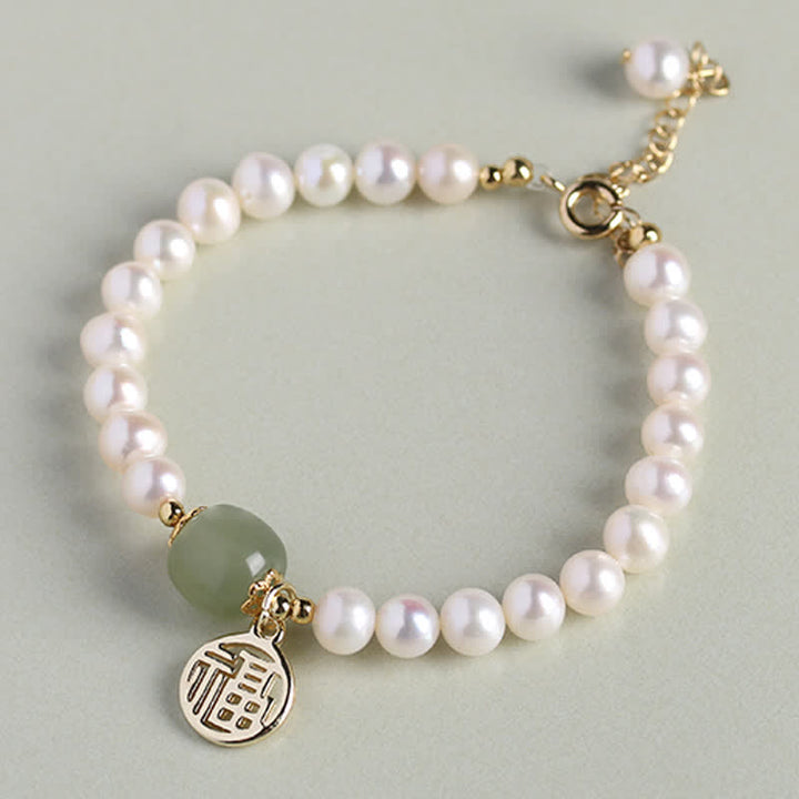 Buddha Stones Natural Pearl Hetian Jade Happiness Healing Bead Bracelet