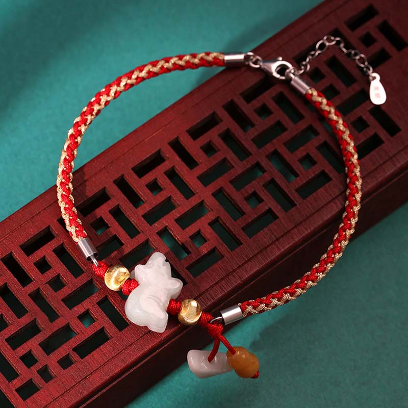 Buddha Stones Chinese Zodiac Jade Prosperity Red String Bracelet Anklet