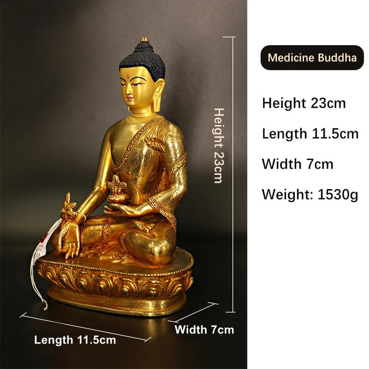 Buddha Shakyamuni Medicine Buddha Compassion Copper Gold Plated Statue Decoration