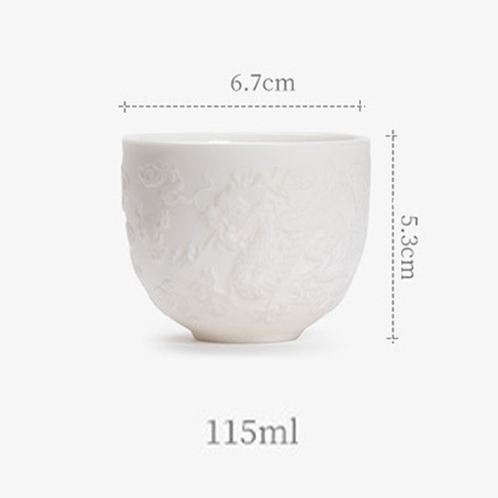 Buddha Stones Dragon Phoenix Relief White Porcelain Ceramic Teacup Kung Fu Tea Cup 115ml