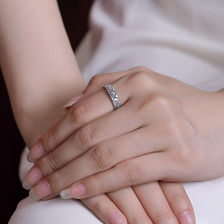 999 Sterling Silver Lotus Peony Flower Enlightenment Ring