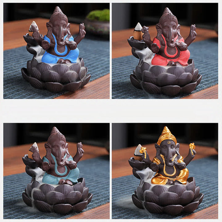 Ganesh Elephant Purple Clay Backflow Smoke Fountain Protection Incense Burner