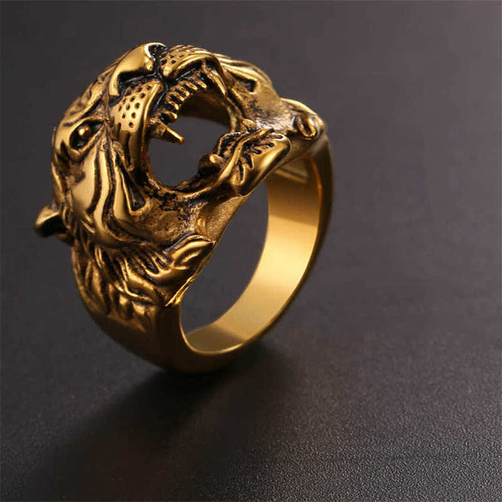 Men's Animal Tiger Head Titanium Steel Balance Calm Punk Rock Biker Ring