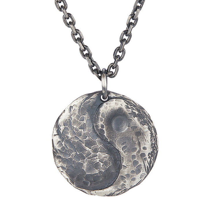 Buddha Stones 990 Sterling Silver Yin Yang Hammer Texture Harmony Necklace Pendant