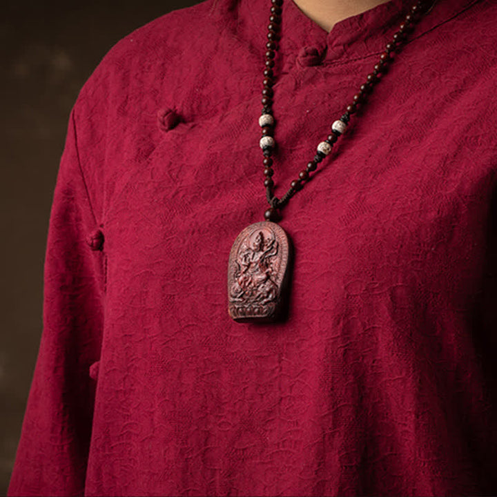 Chinese Zodiac Natal Buddha Small Leaf Red Sandalwood Lotus Protection Necklace Pendant