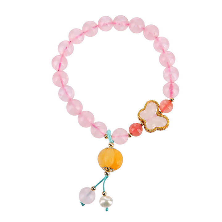 Buddha Stones Natural Pink Crystal Butterfly Pumpkin Love Bracelet
