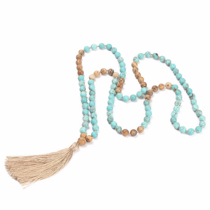 108 Mala Beads Turquoise Picture Jasper Wisdom Tassel Bracelet