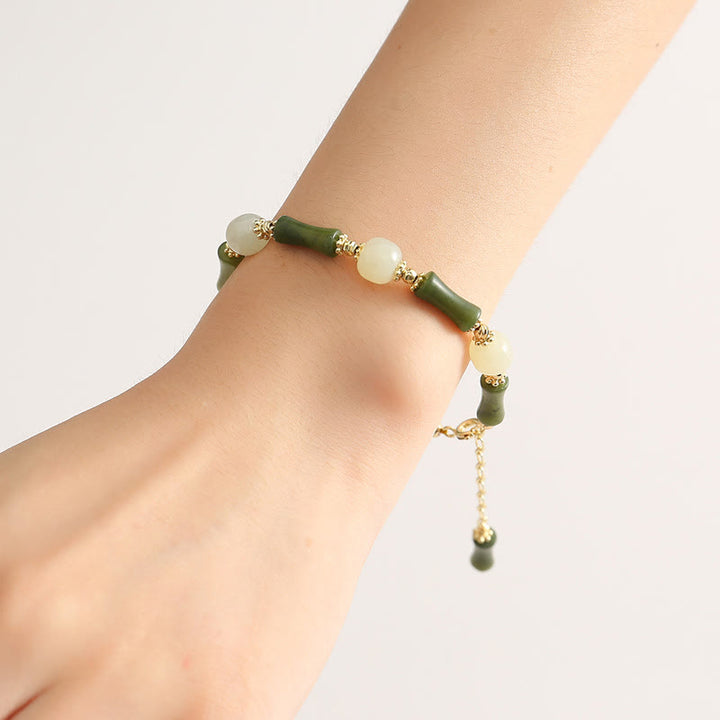 Buddha Stones Glass Bead Bamboo Luck Strength Chain Bracelet