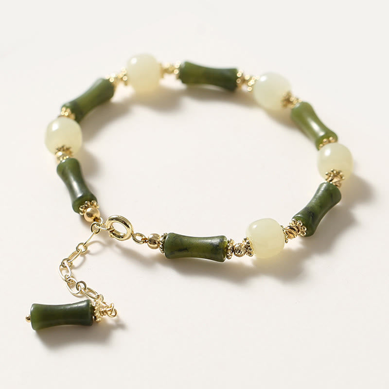 Buddha Stones Glass Bead Bamboo Luck Strength Chain Bracelet