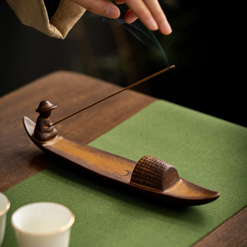 A Lonely Fisherman Afloat Ceramic Healing Incense Burner