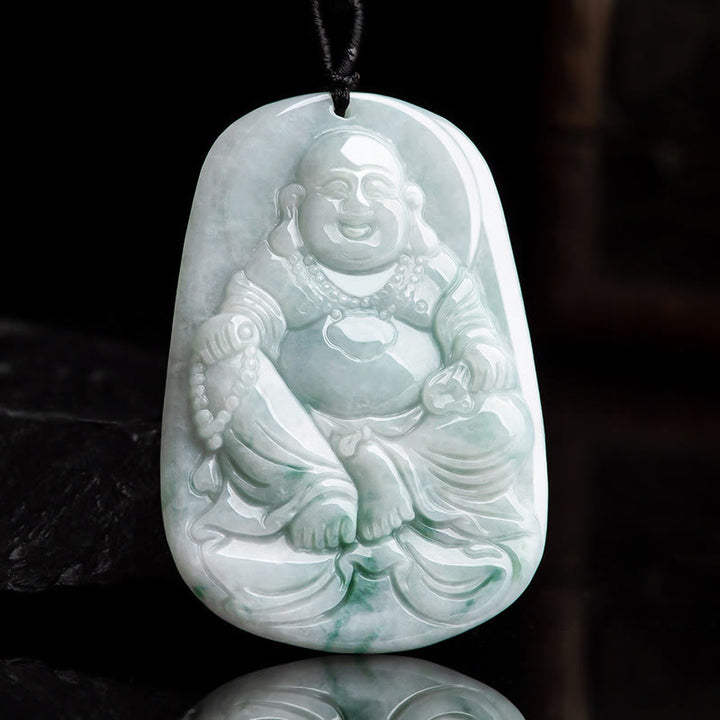 Buddha Stones Natural Jade Laughing Buddha Maitreya Buddha Luck String Necklace Pendant