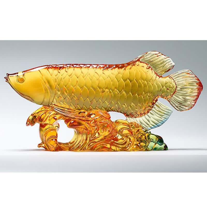 Handmade Liuli Crystal Koi Fish Art Piece Luck Home Office Decoration