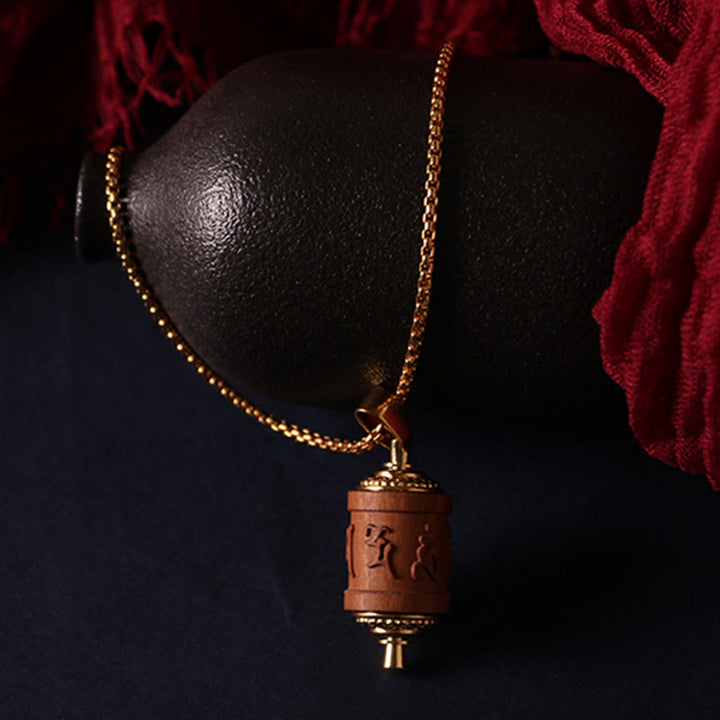 Tibetan Sandalwood Prayer Wheel Om Mani Padme Hum Keep Away Evil Spirits Necklace Pendant