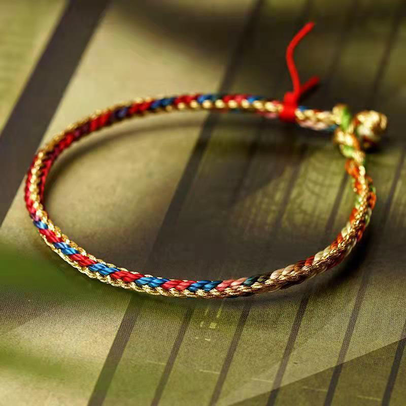 Buddha Stones 925 Sterling Silver Fu Character Zongzi Pattern Multicolored String Luck Handmade Braided Bracelet