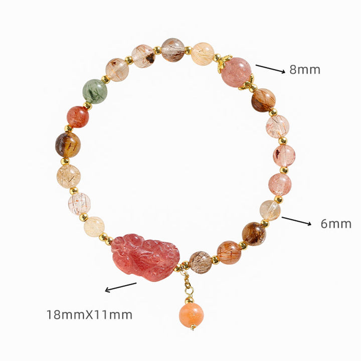 Buddha Stones Natural Rutilated Quartz Strawberry Quartz PiXiu Wealth Bracelet