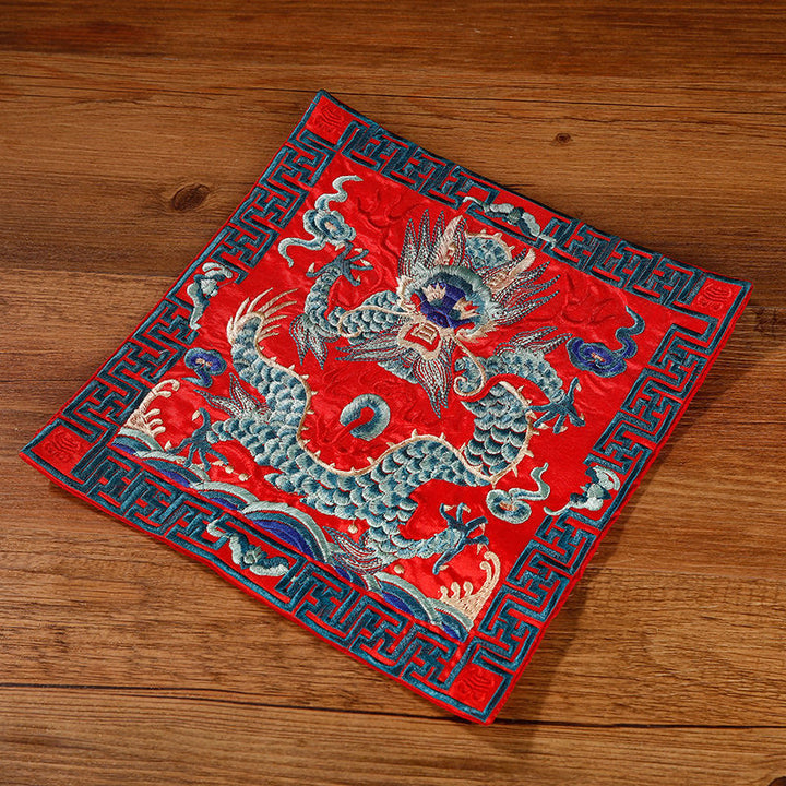 Buddha Stones Crane Phoenix Dragon Kirin Embroidered Cup Mat Pad Tea Cup Coaster Square Kung Fu Tea Mat