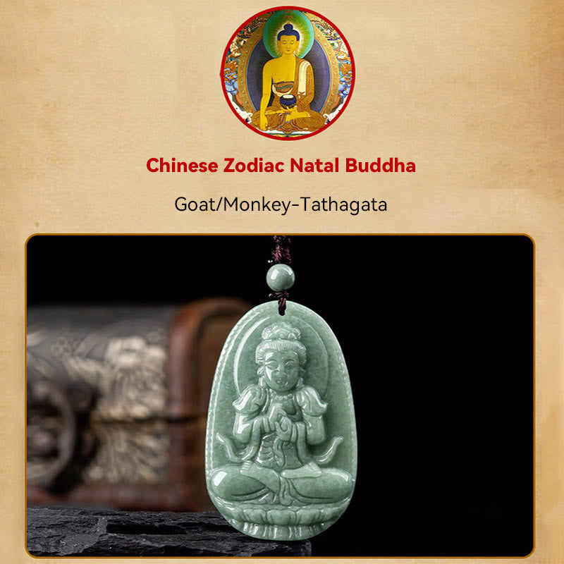 Buddha Stones Chinese Zodiac Natal Buddha Natural Jade Wealth Prosperity Necklace Pendant